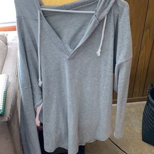 Gray Lightweight V-Neck Hoodie